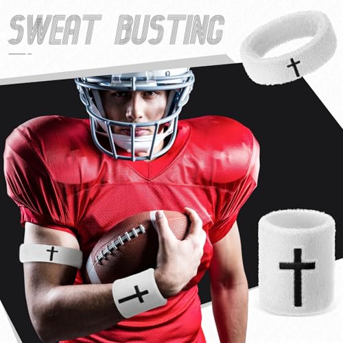 Image of Soulchen 4 pcs Cross Bicep Bands Wrist Bands Christian Arm Sweat Wristbands Absorbent Armband for Men Women Football Baseball Players Sports Activities Supplies