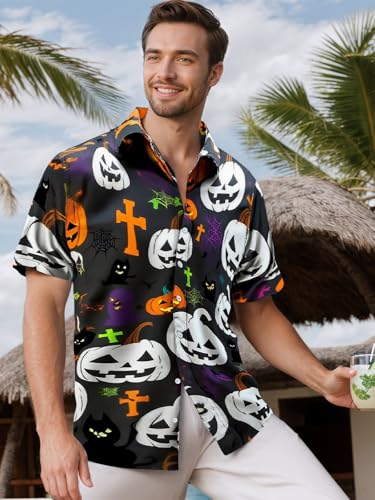 Image of Men's Hawaiian Shirt Tops Vintage Short Sleeve Button Down Beach Shirt Male Tropical Floral Summer Pullover Party Holiday