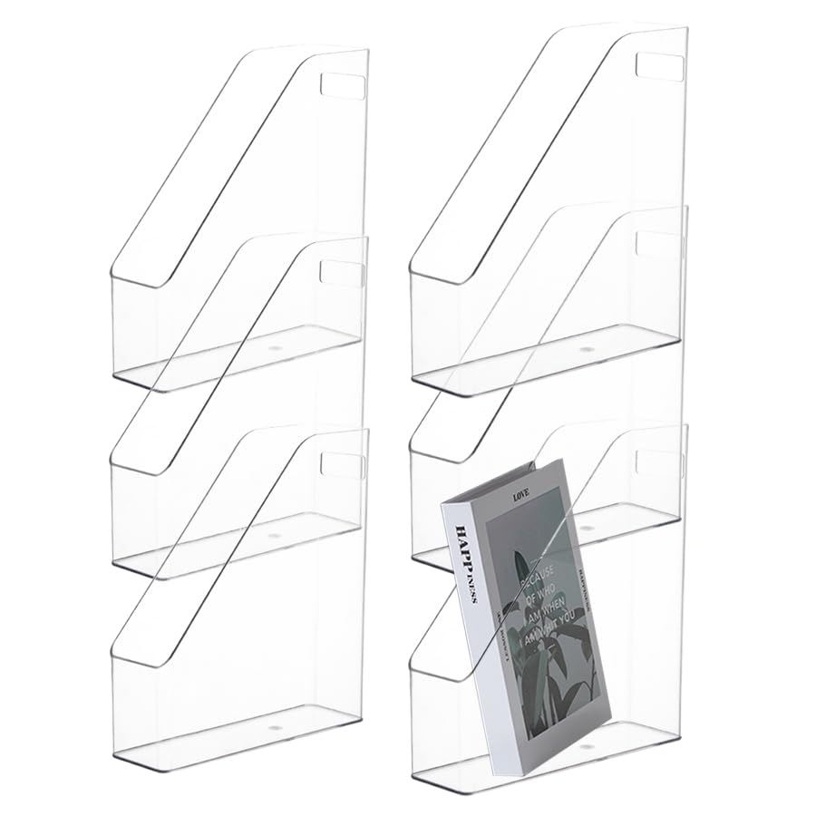 6 Pack Clear Acrylic Magazine File Holder, Clear Acrylic Vertical File Organizer