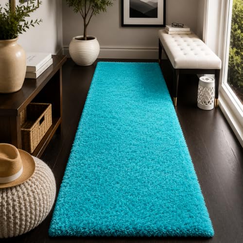 Image of Shaggy Runner Carpet 2x5 Ft| Soft Fluffy Microfiber & (Sky Blue)