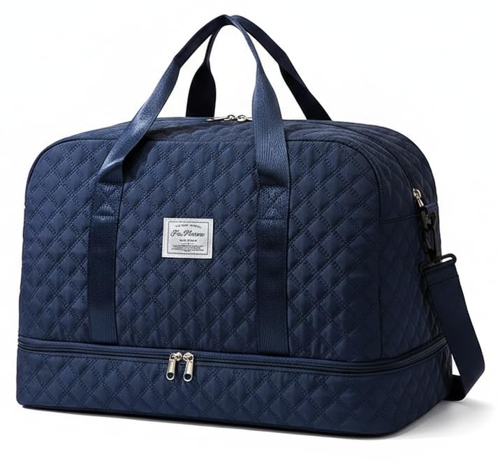 Image of WILDHORN 37 litres Nylon Travel Duffle Bag for Men & Women | 49 cm Weekender Gym Bag with Back Zipper Pocket & Trolley Strap | Overnight Cabin Luggage Shoulder Bag (Navy Blue)