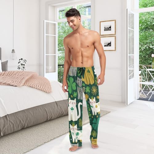 Cat Lucky Clover Pajama Pants for Men Comfort Sleep Lounge Bottoms Straight-fit with Pockets S-XXL 5