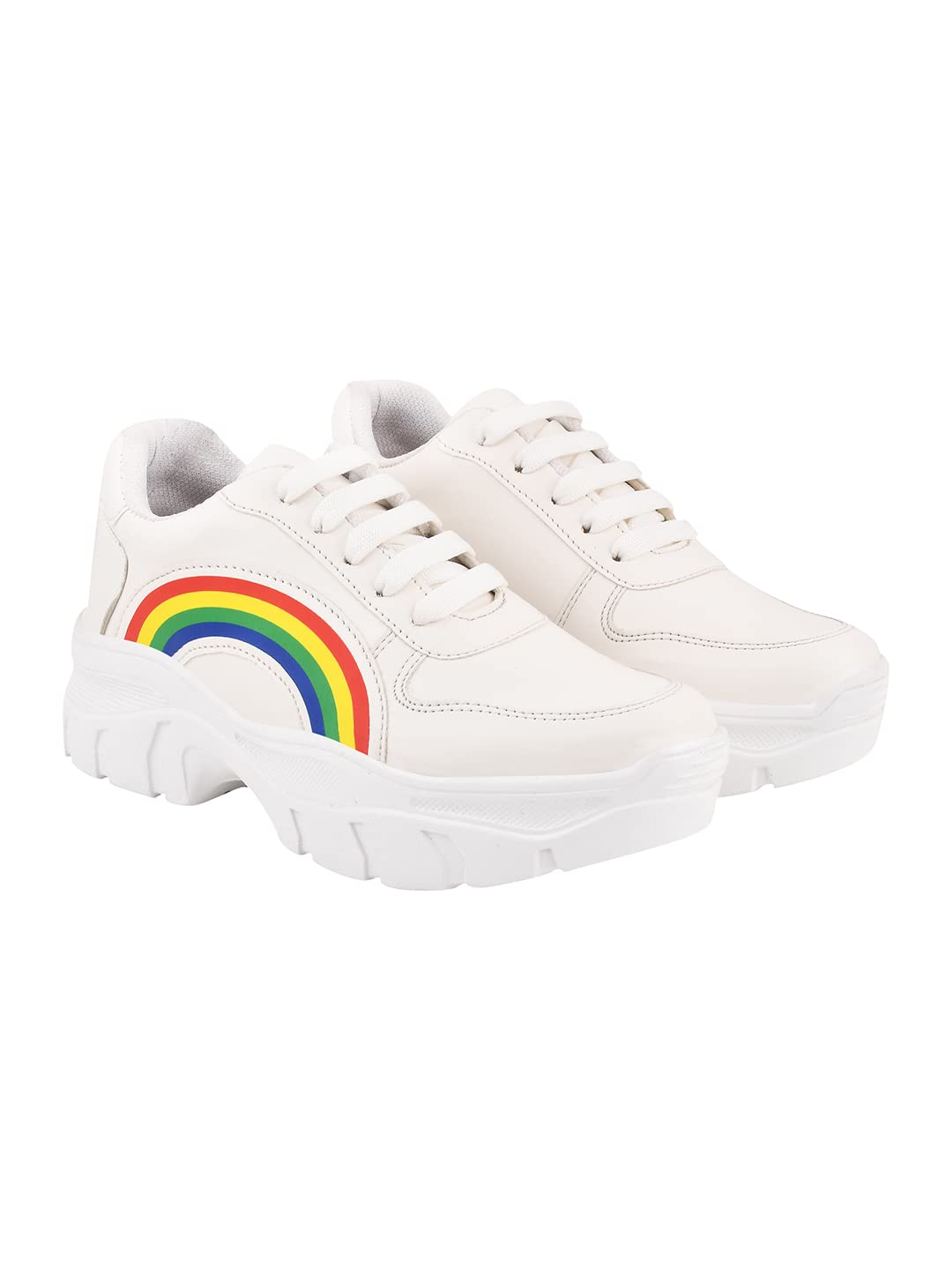 Shoetopia Minimalist Rainbow Style White Sneakers for Women & Girls (B0BZQ2B5BY) Amazon Price History, Amazon Price Tracker