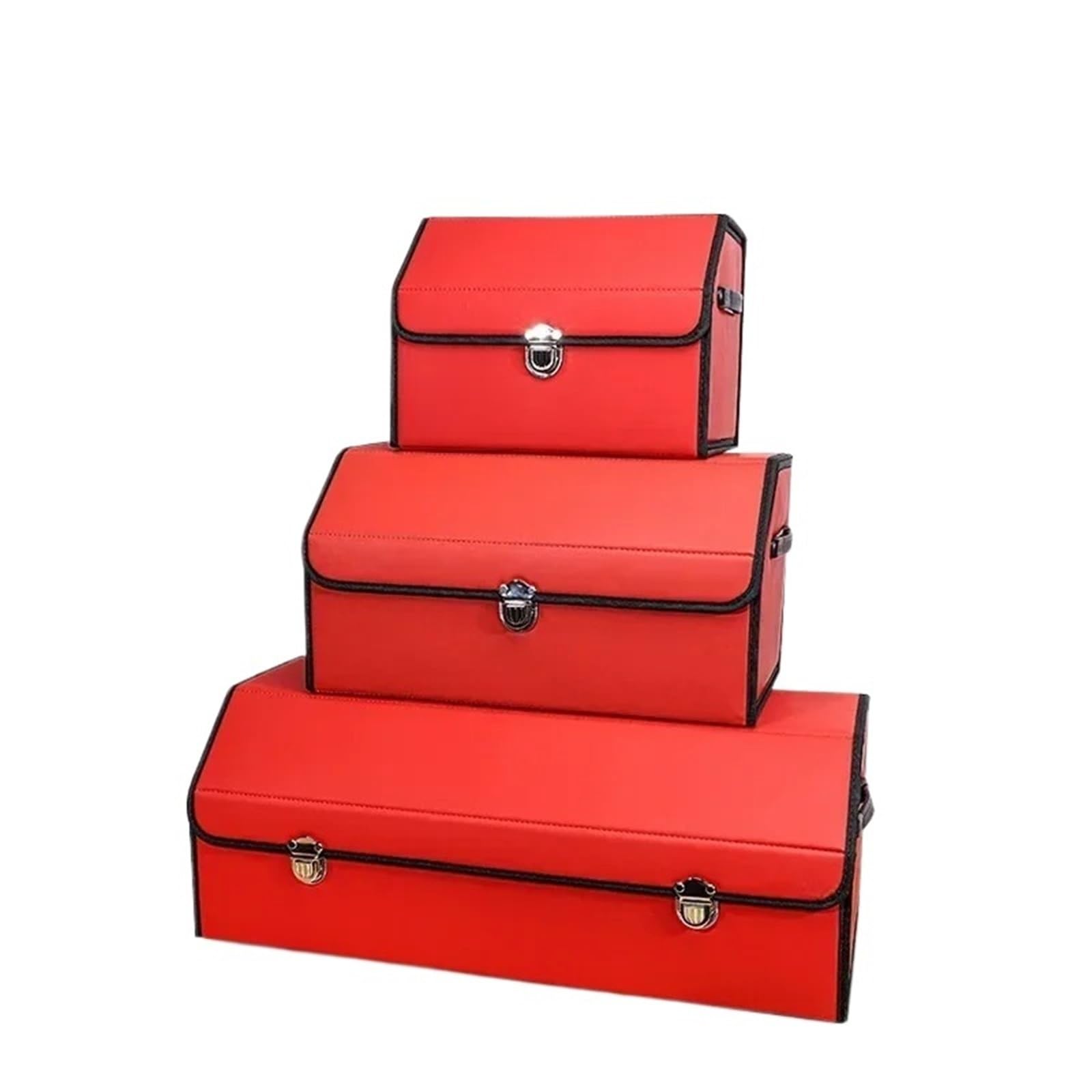 DVMSIEF Trunk Organizer Trunk Organizer For Car For SUV Waterproof Leather Cargo Container Folding Vehicle Accessories For Truck(Red,S-38x31x29)