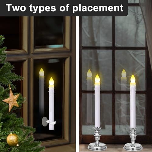 Image of 12 Pack Flameless LED Window Candles with Drip Texture,Removable Candle Holders,24 AAA Batteries,Daily Timer,ON /Off Remote,12 Window Suction Cups,Christmas Home Wedding Decor (Sliver)