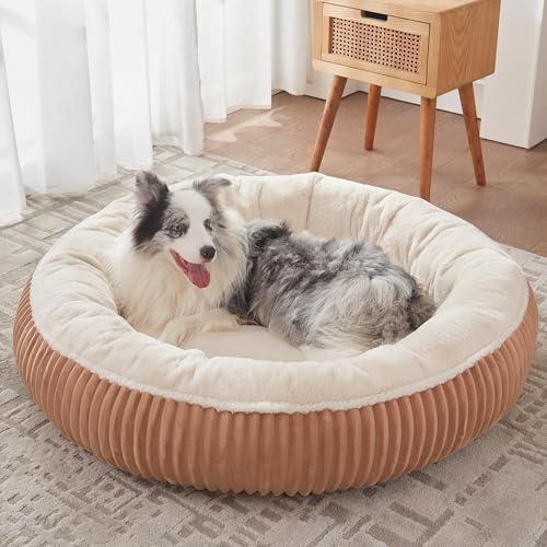 Image of 45 inches Donut Dog Bed for Extra Large Dogs,Calming Round Jumbo Pet Bed with Removable Cover, Washable Milk Plush Faux Fur, Fits Pets up to 100 lbs(Mocha,XL)