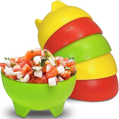 KSEV Salsa Bowls – 6 Pack (Multi Color), 13oz BPA FREE Small Bowl Unbreakable Mexican Molcajete Chip Guacamole, Serving Dish, Sauce Cup, Side bowl, Snack, Chips, Dip, Nuts, Candy, Ice Cream, Party Use Cover