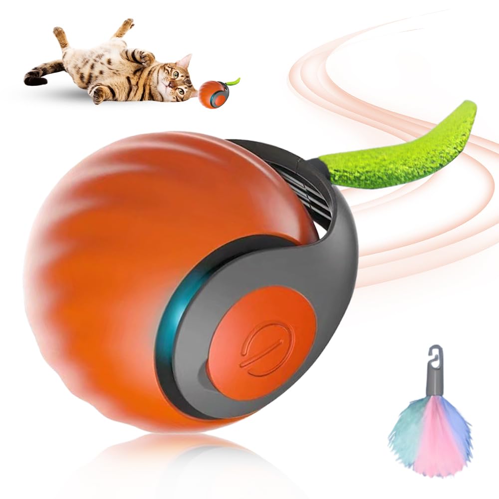 2025 New Interactive Cat Smart Ball Toy - 360° Automatic Rolling for Large and Small Cats, Rechargeable Irregular Moving Pet Ball (Orange)