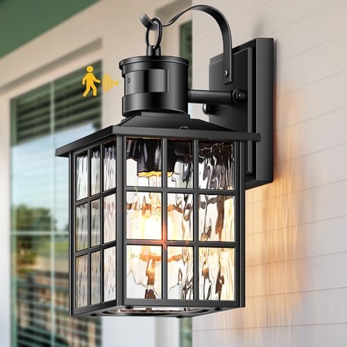 FLEDAVID 3 Pcs Motion Sensor Porch Light Dusk to Dawn Outdoor Wall Lantern Black Exterior Sconce