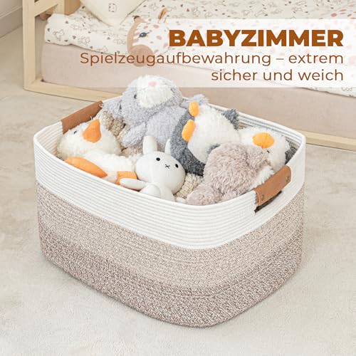 danpinera Wäschekorb, Korb Aufbewahrung, 72L Faltbarer Wäschekorb, Aufbewahrungskorb für Baby Spielzeug, Square Laundry Baskets, Korb Aufbewahrung für Decken, kissen, Gästehandtuchkorb Weiß und Braun
