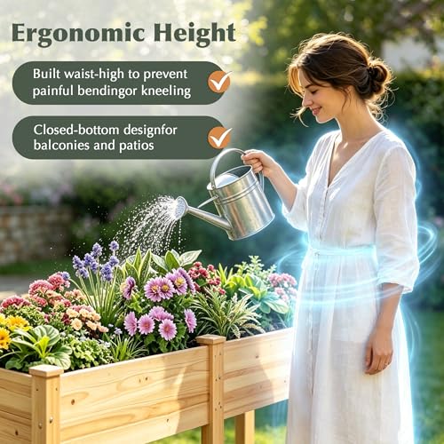 Image of Wood Raised Garden Bed, 72x24x30in Elevated Wooden Planter Box with Legs Standing Growing Bed for Backyard, Patio, Balcony with Bed Liner, 200 Pound Capacity 2PCS