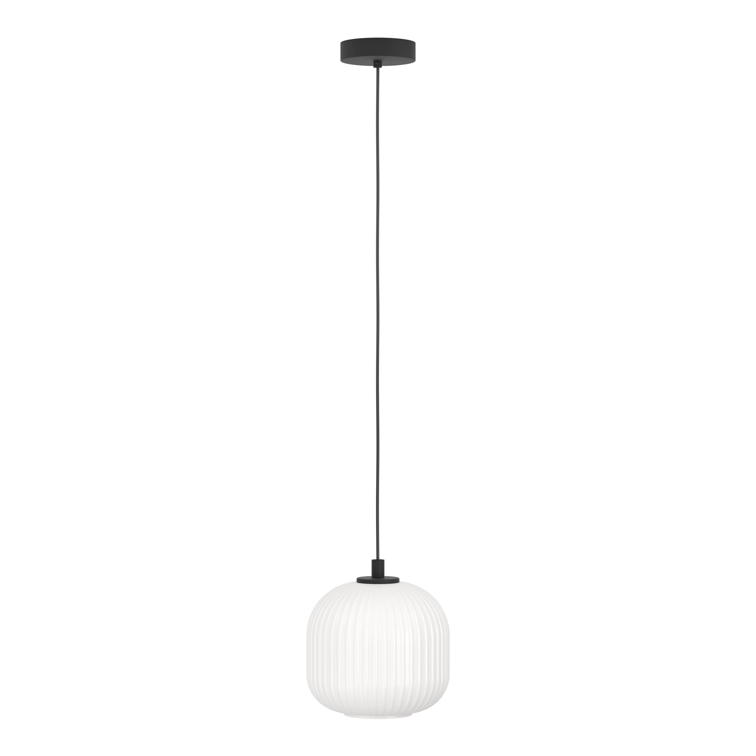 Eglo Suspension luminaire Mantunalle, lampe de plafond suspendue, lustre | salon ou salle à manger en métal noir et verre blanc, douille E27, Ø 20 cm