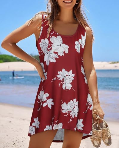 Image of Swimsuit Coverup for Women Bikini Sleeveless Beach Bathing Suit Cover Up | CHICGAL Summer Loose Tank Dress Bikini Beachwear Swimming cover, Vacation Hawaiian Cruise Pool Outfit T shirt Fashion Clothes