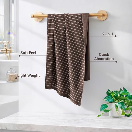 Image of Welspun 2-in-1 Towels for Bath Large Size | 100% Cotton Bath Towel | 250 GSM | High Absorbency & Quick Dry | Soft Feel | Bath Towel for Men & Women | 70 x 150 cm | Chocolate