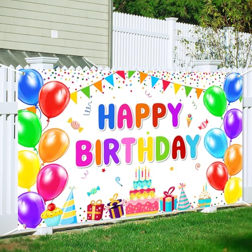 Image of Happy Birthday Banner Backdrop Decorations Flag Outdoor 71x44 Inch,Colorful Rainbow Birthday Bunting for Boys Girls Indoor Home Party Supplies,Yard Sign Photography Background