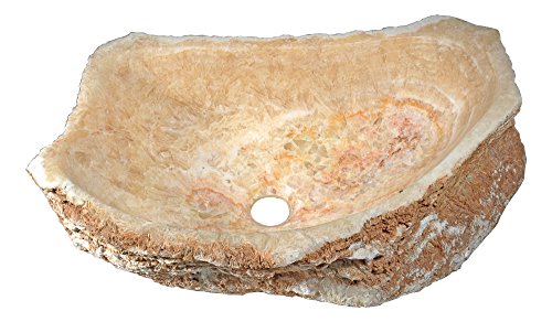 ANZZI Desert Shell Stone Vessel Sink in Dark Honey Onyx | Premium Solid Exotic Stone Top Mount Bathroom Sinks Above Counter | Handcrafted Natural Stone Polished Inside Natural Outside Sink| LS-AZ148