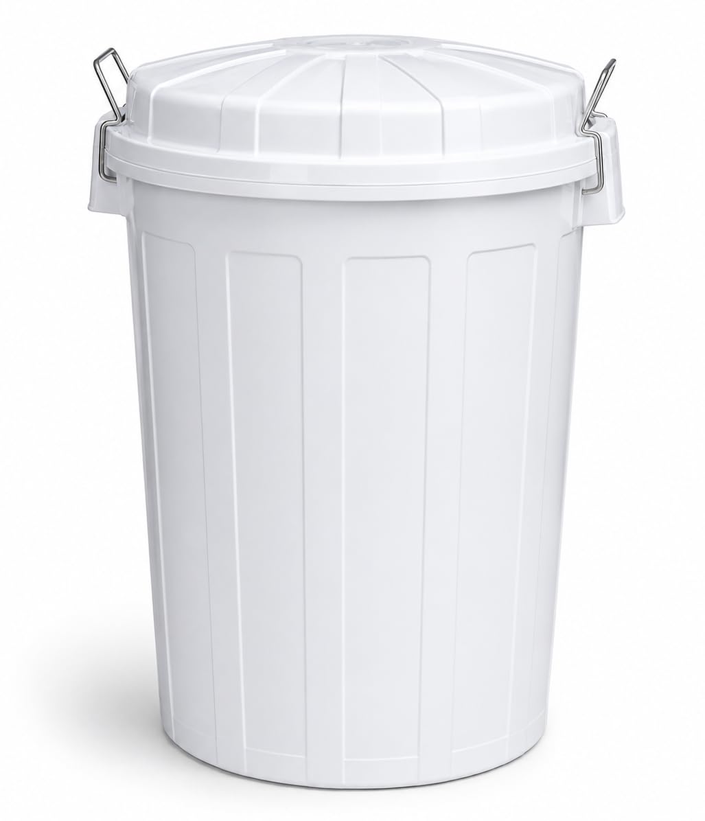 Basurero 95 Litros Con Pedal, Color Blanco. Contenedor Multiusos Resistente para Industria, Hostelería, Limpieza y Almacenamiento