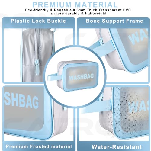 Image of CATRON Makeup PVC Water-Resistant Cosmetic Bag Set 3 Wash Bag Pouch for Multifunctional Travel Kit Toiletry Bag Portable Organizer Case Carry Pouch for Women Bathroom Set (Blue)