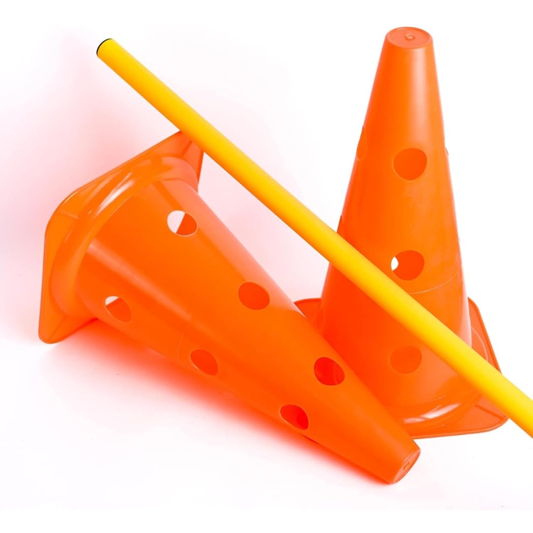 Sports River 12" Cone Hurdle Set (4 Cones and 2 Pole) Sports Marker Cones for Agility Training - Hurdles for Track, Soccer, and Football ((Pack of 2))