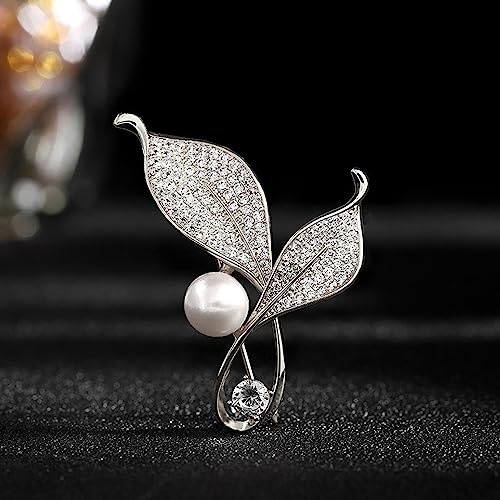 Image of Crystal Pearl Flower Brooches Pins Fashion Beautiful Created Rhinestone Floral Brooch Good Idea for Party Dance Wedding Banquet for Elegant Women Girl