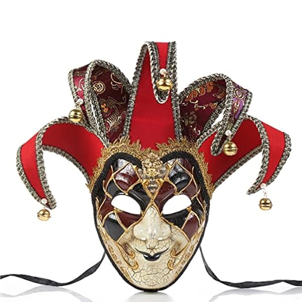 STOBOK Bal Mask Mardi Gras Venetian Full Face Jester Venetian Masquerade Carnival Full Face Jester Cosplay Kl? Upp Tillbeh?r F?r Performance Party Anv?nd Red D