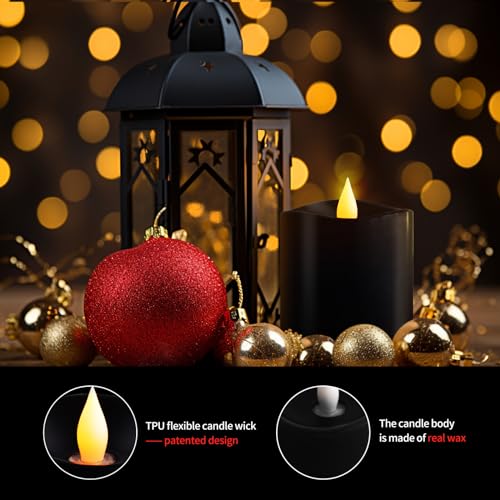 Image of 3x3 Flickering Flameless Candles Set of 1, 2AA Battery Life 600 Hours Battery Candles Flickering with Timer, 3 inch Flameless Candles with Remote for Indoor /Outdoor, Black