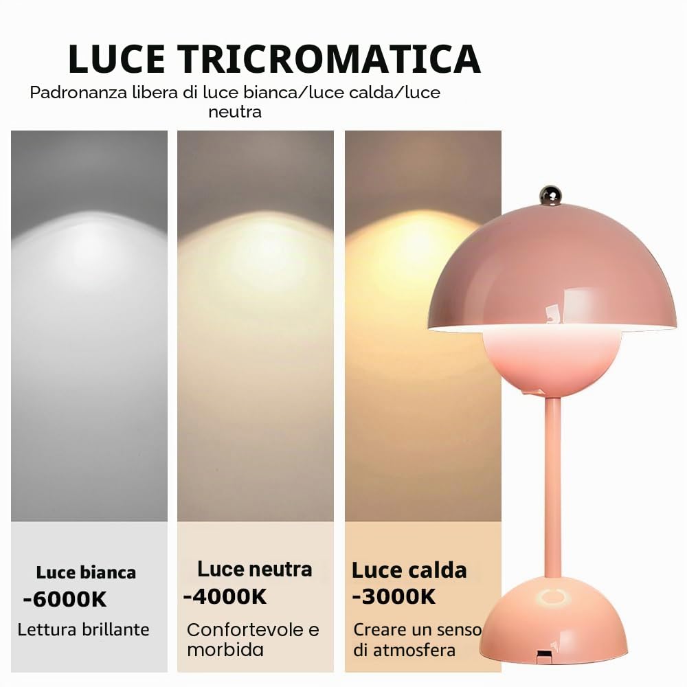 Flowerpot - Lampada a forma di fungo, senza fili con 3 colori chiari, touch screen, ricarica USB, lampada da tavolo Flowerpot per camera da letto, ufficio, bar (rosa)