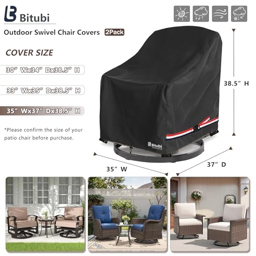 Image of Bitubi Waterproof 2 Pack Outdoor Swivel Chair Cover for Patio Chair Size Up to 35W x 37D x 38.5H inch,Outdoor Lawn Patio Furniture Covers (Black)