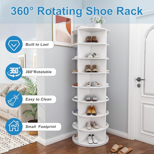 Image of Leavader Rotating Shoe Rack Tower, 8-Tier Spinning Storage Rack, Free Standing 360 Revolving Shoe Organizer, Holds 32 Pairs of Shoes