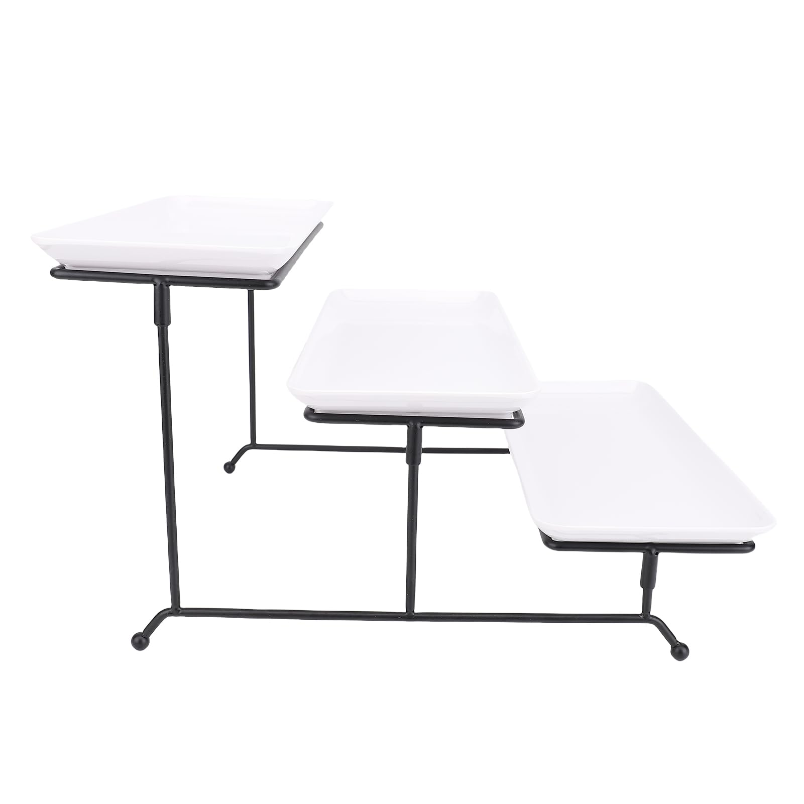 Soporte para servir de 3 niveles con bandejas de porcelana y marco de metal apilable, apto para lavavajillas, ideal para bodas, fiestas, hogar, comedor y decoración de gant