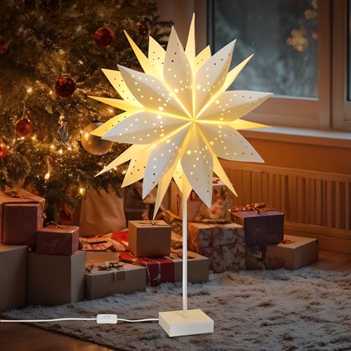 Herefun Weihnachtsstern Beleuchtet Stehend 45 cm, Papierstern...
