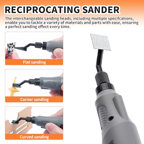 Image of Reciprocating Sander, Variable Speed and USB Charging with LED Light, Pen Sander With 6pcs Sanding Head, Fit for Sanding, Polishing, Finishing, DIY Crafts (Grey)