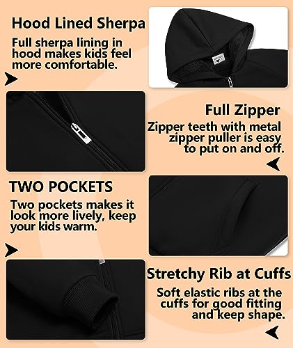 Image of V VALANCH Boys Hoodie Zip Up Fleece Lined Jacket Warm Sherpa Hooded Sweatshirts for Boys Girls 6-15 Years