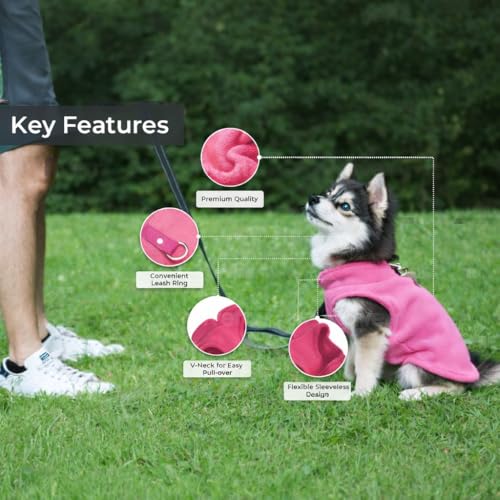 Image of JACKO & CO - Fleece Vest Dog Sweater with Leash Ring - Soft, Warm & Lightweight Pullover Coat for Small & Medium Dogs, Puppies & Cats - Cozy Fall /Winter /Spring Pet Jacket (Pink, Small 4-6lbs)