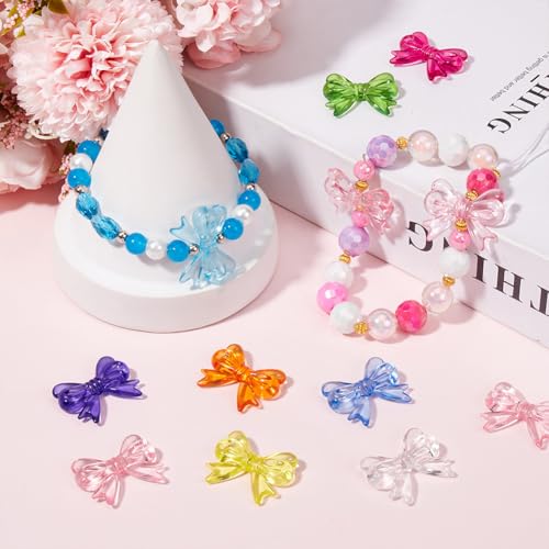 SOFPLATE 100Pcs Acrylic Bow Beads Bowknot Bead Bulk Colorful Pink Blue Green Opaque Butterfly Bows Bowknots Shaped Mini Loose Spacer Bead for Jewellery Making Bracelet Necklace DIY Crafts Accessories - Image 4