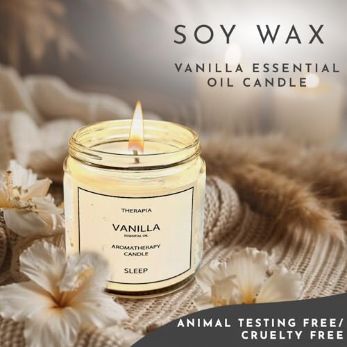 Image of Therapia Self Relieving Vanilla Essential Oil Candle |Hand Poured 200gms Soy Candle| More Than 12 Hours of Burn | Aromatherapy Gifts for Better Sleep, Relaxation and Home Spa