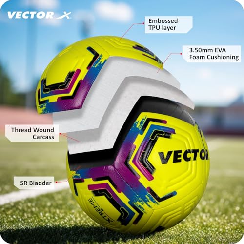 Image of Vector X Xtreme Football, 32 Panel, 3D Embosed TPU Stitched Matrial, Suitable for Soft & Dry Groun, Hard Ground with Grass & Artificial Turf, Match Ball Szie- 5 Color - Neon