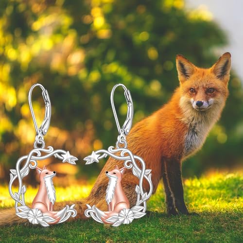 Fox Earrings for Women Dangle S925 Sterling Silver Rose Gold Fox Earrings Moon Star Cute Animal Gifts2