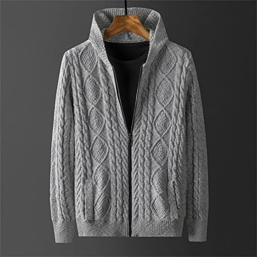 JEsilunmaMY Mens Cable Knit Hooded Cardigan Sweaters Long Sleeve Comfortable Cotton Knitwear Solid Color Lightweight Hoodies2
