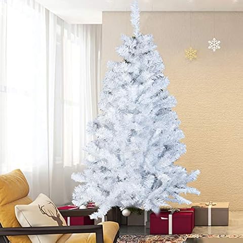Cliselda 2.1m 7ft White Christmas Tree 1000 Tips with Metal Stand - 210cm Bushy Artificial Tree Xmas Home Decorations Cover