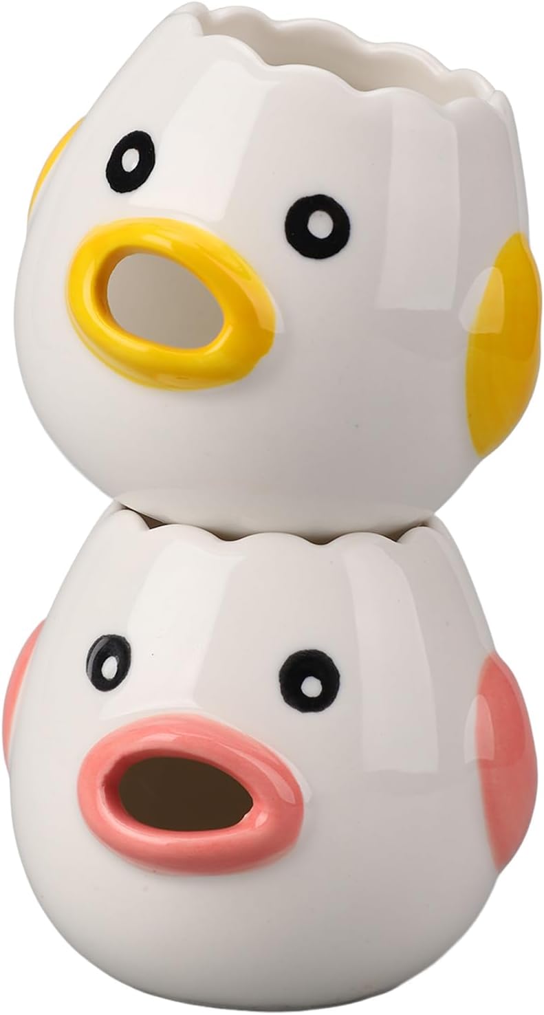 2Pcs Ceramic Egg Separator Set, Chicken-Shaped Yolk & White Divider | Pink/Yellow｜Serrated Edge Design｜Baking/Cooking Use｜Mess-Free Separation｜Dishwasher Safe｜Compact Storage｜Fun Kitchen Gadget