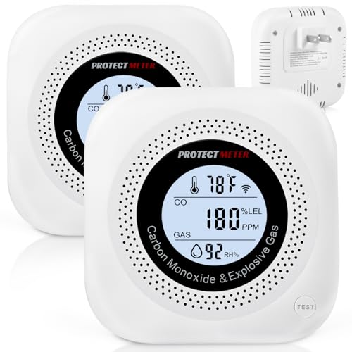 Carbon Monoxide Detectors, 2Pack 4-in-1 Natural Gas Leak Detector & Temperature/Humidity Monitor