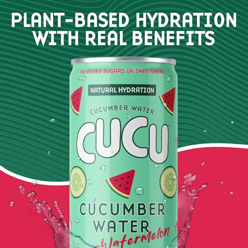 Image of CUCU Pressed Cucumber + Watermelon Water - Real Juice from Fresh Cucumbers and Watermelons with Vitamin C, Electrolytes & Antioxidants - No Sugar Added, Non-GMO - 11 fl oz Cans, 12 Pack