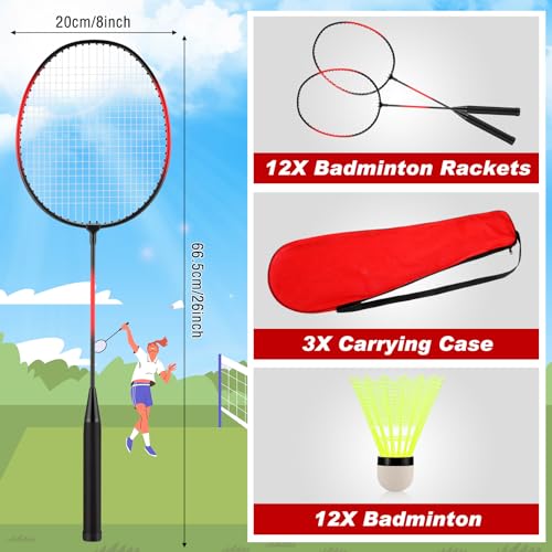 Image of 12 Pack Badminton Rackets Set Including Badminton Racquets, Nylon Shuttlecocks and Carry Bag for Outdoor Backyard Games Beginners