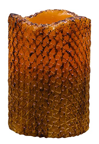 Image of CWI Gifts Burnt Drip Wax Battery Operated Candle - Realistic Flameless Candles - LED Candles - Battery Operated with Timer - 4.5 inch - Mustard Honeycomb