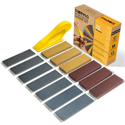 Christmas & Birthday Gift for DIY Lovers – XIWEYLA 72PCS Sandpaper Set with Ergonomic Hand Sander, Micro & Detail Sander, 13 Grit Levels 80–3000, Color-Coded Sandpaper for Wood, Crafts & Furniture