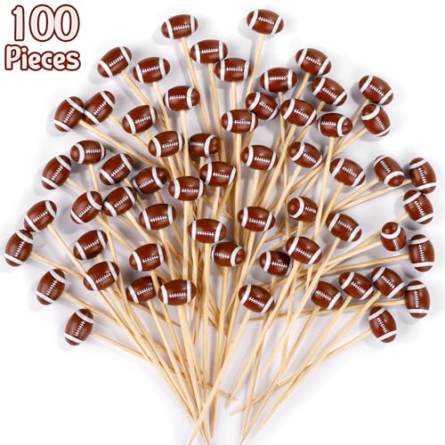 Aodaer 100 Pieces Football Bamboo Cocktail Picks 4.7 Inch Decorative Sports Ball End Cocktail Skewers Wooden Decorative Fruit Toothpicks Fruits Sandwich Buffets Party Supplies - Image 4
