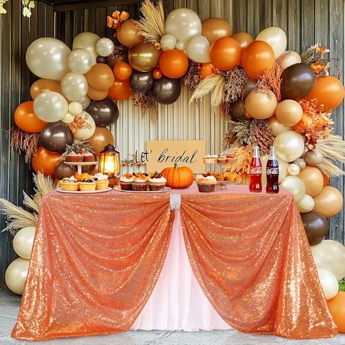 Image of B-COOL Rectangle Sequin Tablecloth Fabric Linen: Glitter Fabric 6ft Long Table Cloth for Wedding Autumn Party Dining Banquet Christmas Holiday Decoration, Bronze 60x102 inch