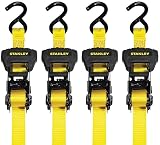 Stanley S1006 Black/Yellow 1' x 14' Ratchet Tie Down Straps - Medium Cargo Hauling (3,000 lbs Break Strength...