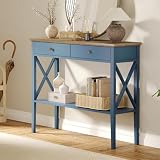 ChooChoo Console Table with Drawers, Narrow Wood Accent Sofa Table Entryway Table with Storage Shelf for Entryway, Front Hall, Hallway, Living Room, Blue